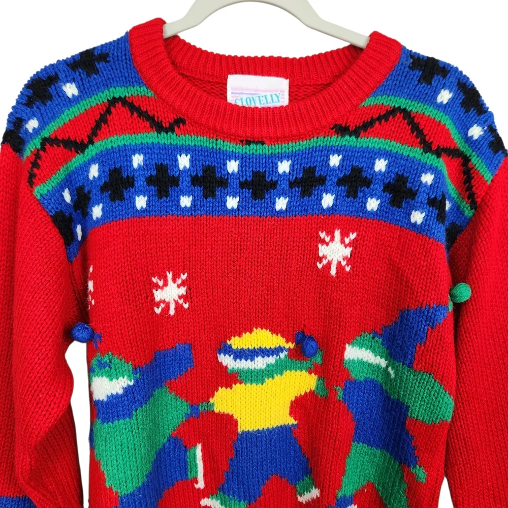Vintage Clovelly Ribbed Knit Skater Holiday Ugly Christmas Sweater Womens Size M